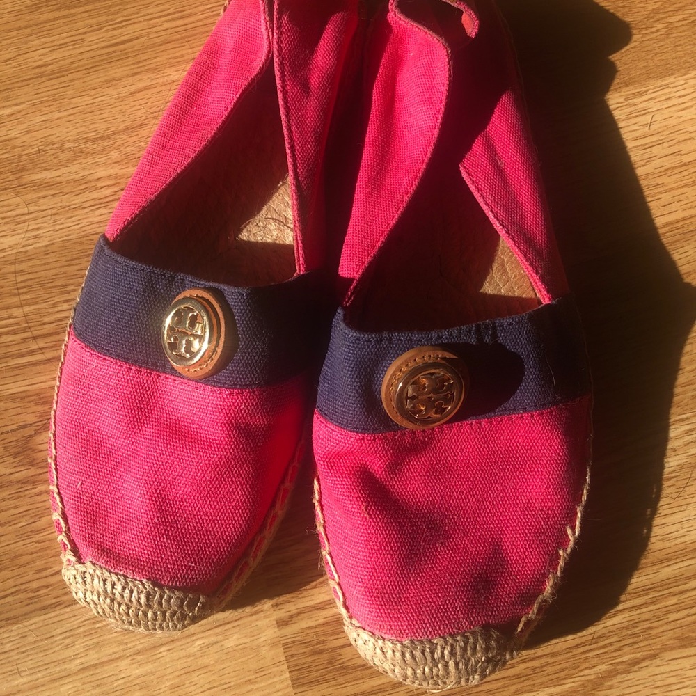 Tory Burch Espadrille Shoes cloth pink blue Size 8